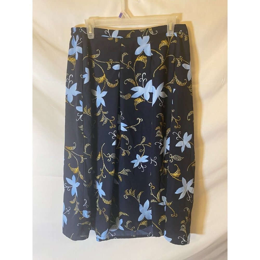 Cottagecore Retro women’s 14W Xl Navy Floral Skirt Midi‎ Aline Romantic Modest